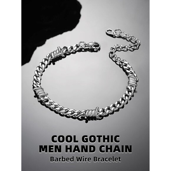 Barbed Wire Cuban Chain Bracelet 7/9mm Thick Punk Gothic for Men and Women - Picture 2 of 9